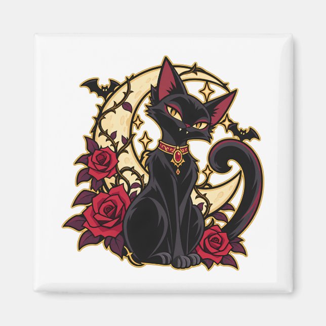 Imã Gato Preto Familiar da Lua Sangrenta Crescente (Frente)