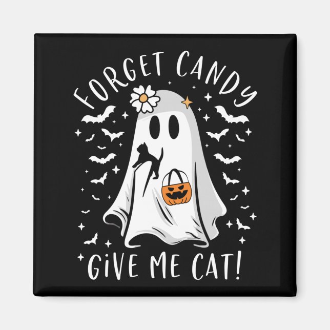 Imã Gato Preto Fantasma Boo Engraçado Esquece Doce Dê  (Frente)