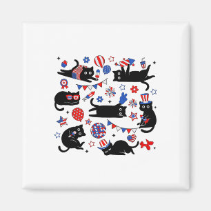 Imã Gato Preto Fofo Bandeira Dos EUA Fogos De Artifíci