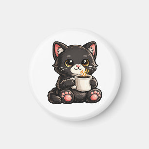 Imã Gato Preto Fofo com Café