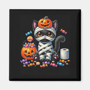 Imã Gato Preto Fofo de Halloween Abóbora Doces ou Trav