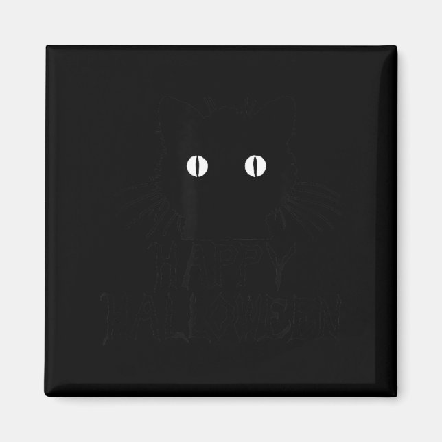 Imã Gato Preto Fofo de Halloween com Bigodes Feliz (Frente)