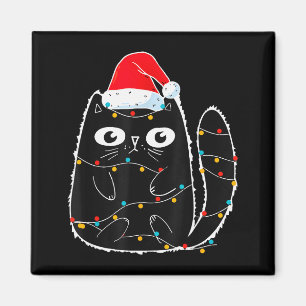 Imã Gato Preto Fofo Papai Noel Luzes de Natal Meow Kit