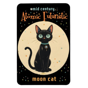 Ímã Gato Preto Futurista Atômico da Lua com texto