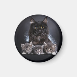 Imã Gato Preto Grande E Seus 3 Gatinhos Posam Para Nós