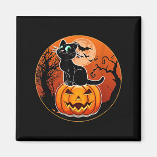 Imã Gato Preto Halloween Fofo Chapéu de Bruxa Abóbora