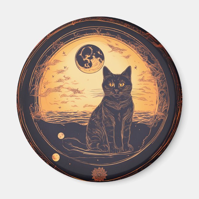 Imã gato preto & lua "dourada" (Frente)