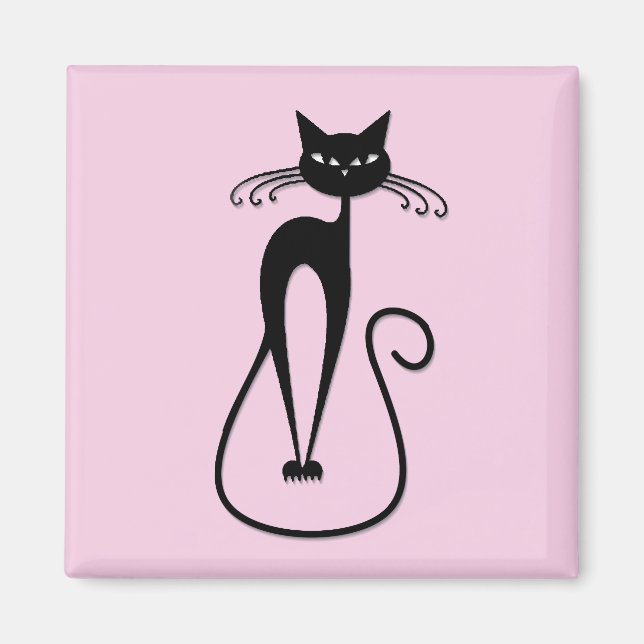 Imã Gato preto magro e caprichoso rosa (Frente)