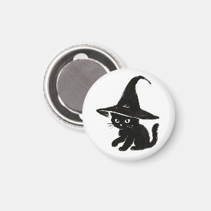 Imã Gato Preto Minimalista com Design de Chapéu de Bru