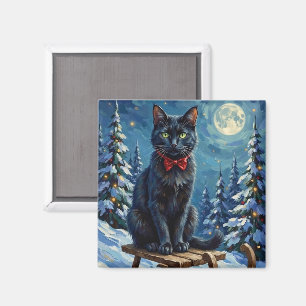 Imã Gato Preto Místico Enfeitiçado Trenó de Inverno Na