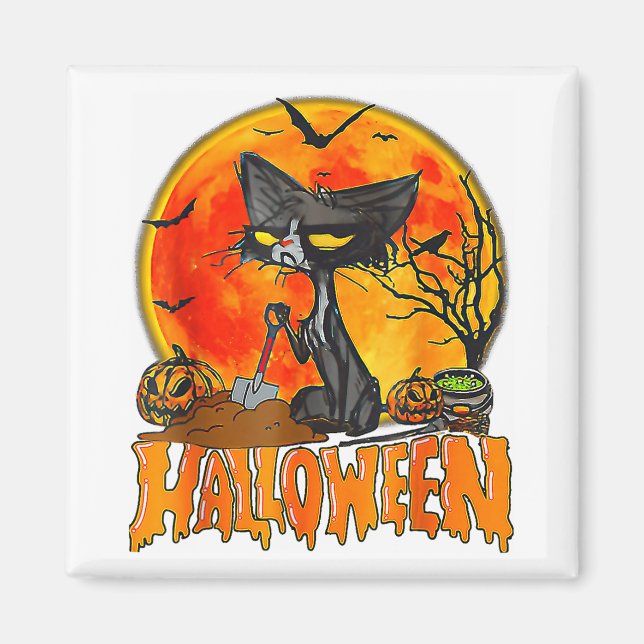 Imã Gato Preto Na Pumpkin, Figurino De Lua Cheia (Frente)