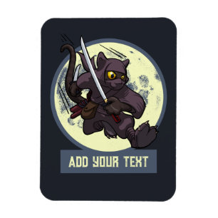 Ímã Gato Preto Ninja Saltando Arte Alternativa