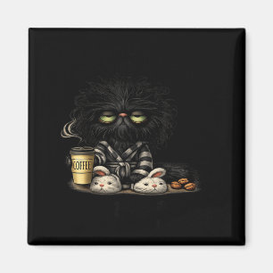 Imã Gato preto rabugento amante de café fofo engraçado