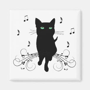 Imã Gato Preto Rodeado por Notas Musicais Sussurrantes