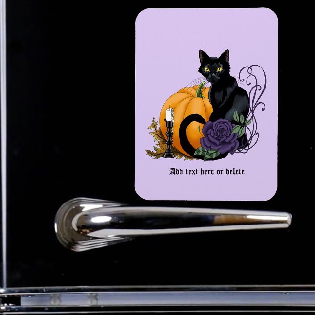 Ímã Gato Preto Rosa Roxa Abóbora Gótico Outono (Criador carregado)