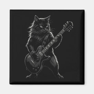 Imã Gato Preto Tocando Guitarra Elétrica Rocker Gótico