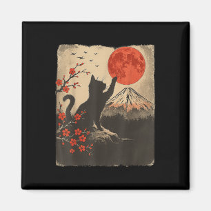 Imã Gato Preto Vintage Retro Japão Arte Tema Japonês