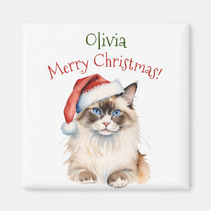Imã Gato Ragdoll de Natal Aquarela