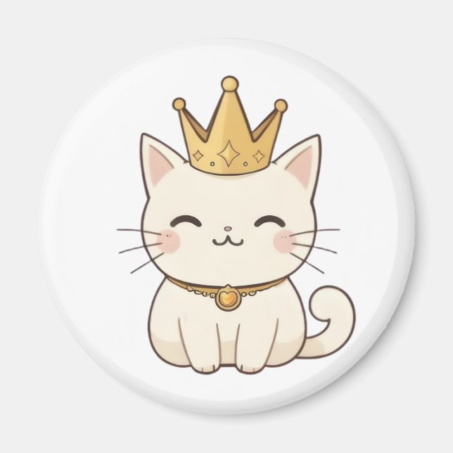 Imã Gato Real com Coroa Dourada Design Kawaii (Frente)