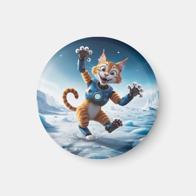 Imã Gato robô amigável em outro planeta gelado (Frente)