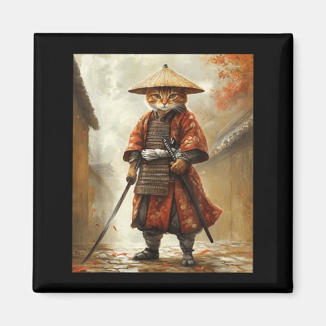 Imã Gato Samurai Japão Japonês Gráfico Engraçado (Frente)