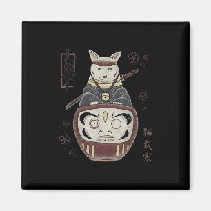Imã Gato Samurai Ninja Japonês Sobre Daruma Tradiciona