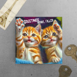 Imã Gato | Saudações Boliche Enchedor Engraçado Fritad<br><div class="desc">Ímanes de geladeira de gatinhos comicamente bonitos. O texto diz: "saudações,  preenchimento de tigela" com dois gatinhos laranja,  acenando com um olá. Um presente bonito para mães de gatos,  pais de gatos,  ou qualquer entusiasta de gatos.</div>