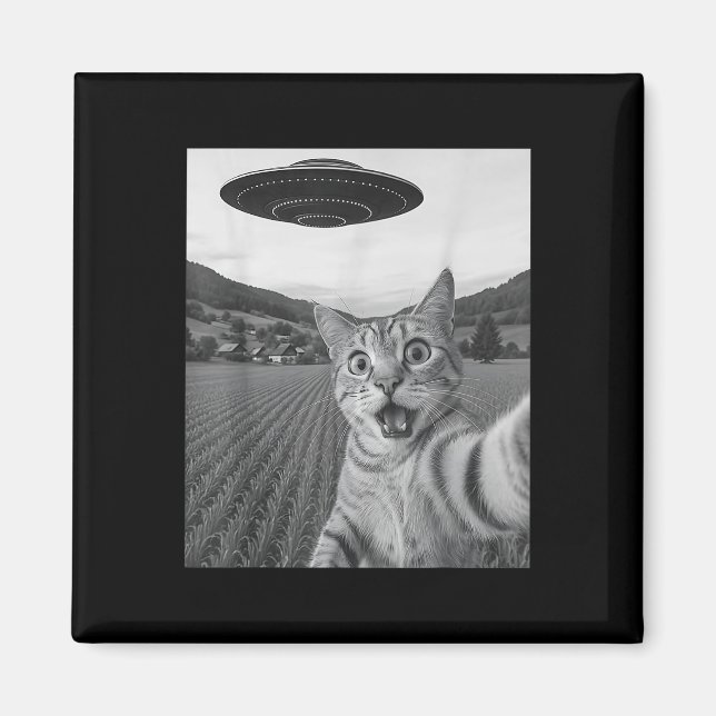 Imã Gato Selfie Com Alienígena Ufo Engraçado Alienígen (Frente)