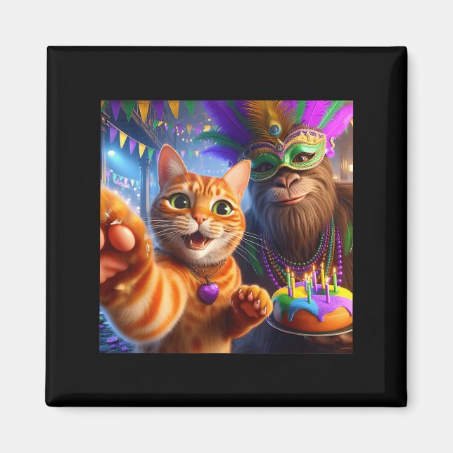 Imã Gato selfie engraçado do Mardi Gras com citação do (Frente)