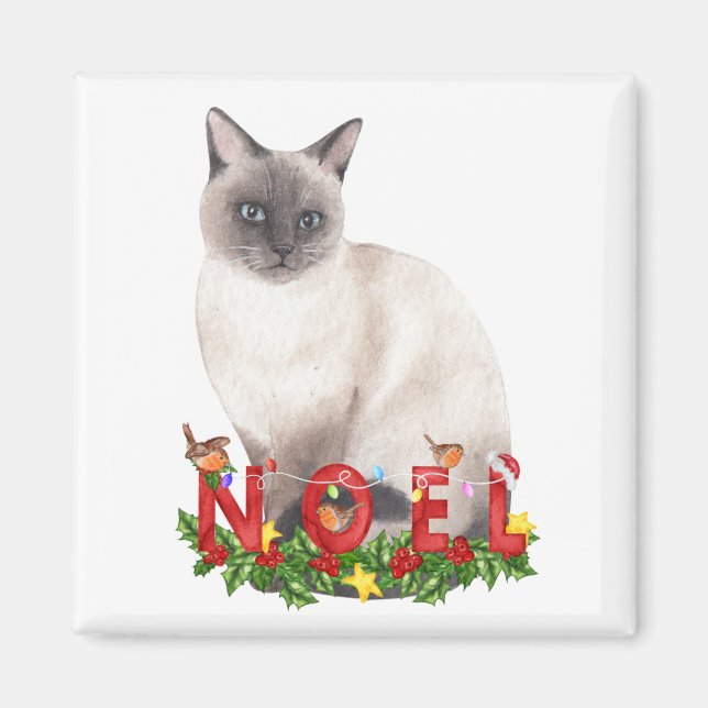 Imã Gato Siamês de Natal Aquarela   (Frente)