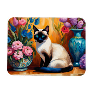 Ímã Gato siamês e Buquês em Vases