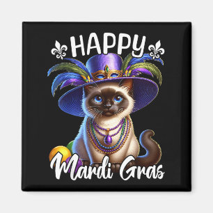Imã Gato Siames Feliz Mardi Gras Gato Siames