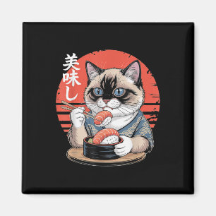 Imã Gato Siamês Japonês Comendo Sushi Kawaii Anime Cat