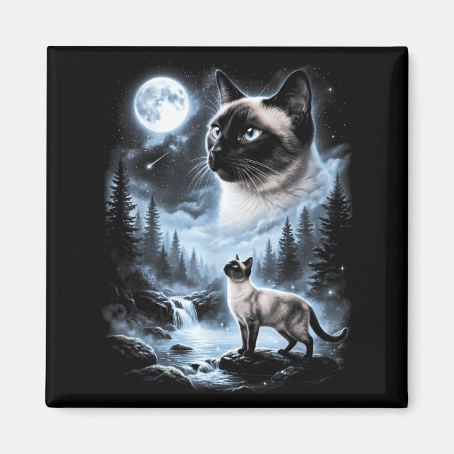 Imã Gato Siameses Uivando Para a Lua 90s Retro (Frente)