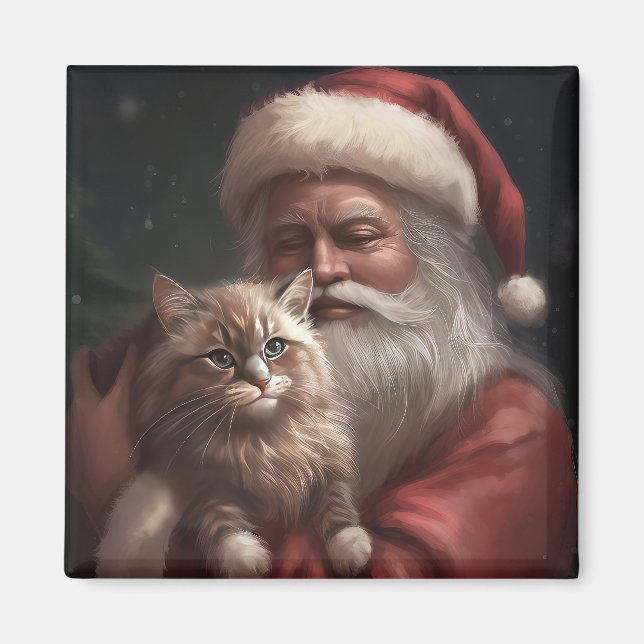 Imã Gato Siberiano com Papai Noel Natal Festivo (Frente)