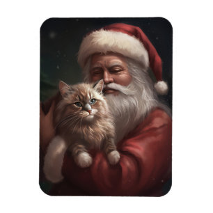 Ímã Gato Siberiano com Papai Noel Natal Festivo