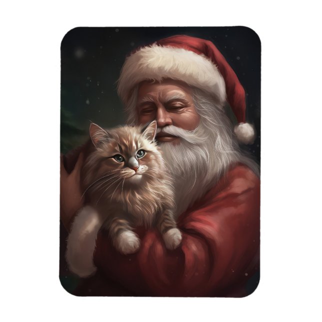 Ímã Gato Siberiano com Papai Noel Natal Festivo (Vertical)