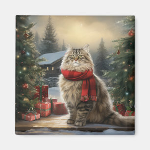 Imã Gato Siberiano no Natal da Neve