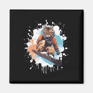 Imã Gato Snowboard Animal Snowboard Engraçado Para Hom