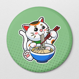 Imã Gato Sortudo Japonês Feasting on Ramen