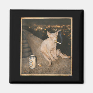 Imã Gato Sphynx Fumando Meme Arte Gráfica Engraçada
