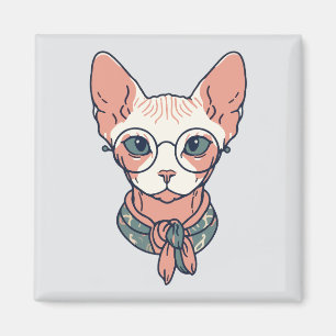 Imã Gato Sphynx sem pelos usando óculos