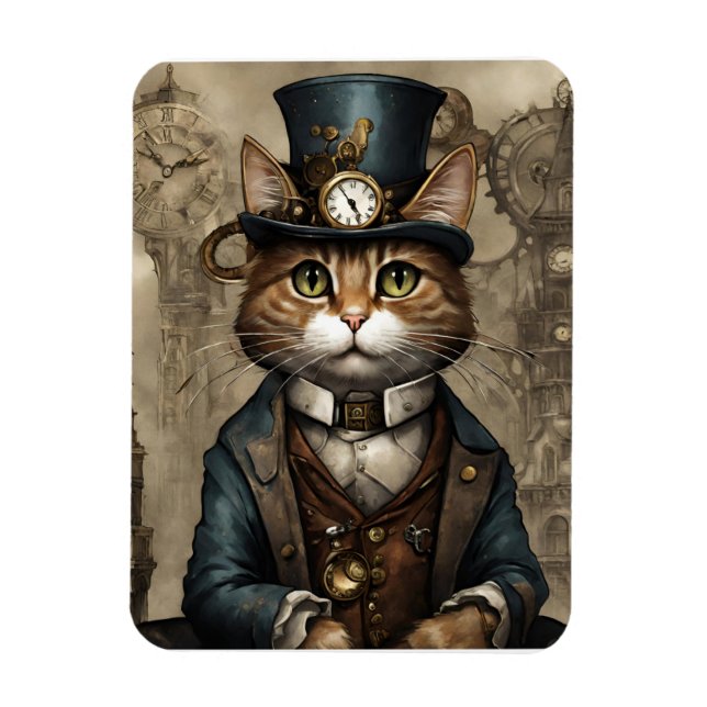 Ímã Gato Steampunk (Vertical)
