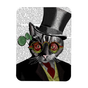 Ímã Gato Steampunk - Chapéu Superior e óculos amarel
