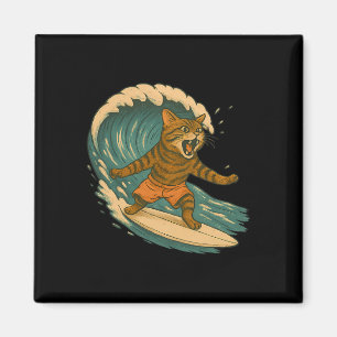 Imã Gato Surfista Praia Divertida Gato Retro Na Pranch