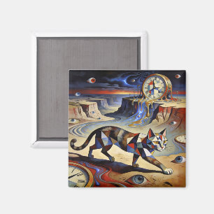 Imã Gato Surrealista Relógios Derretendo Inspirado em 