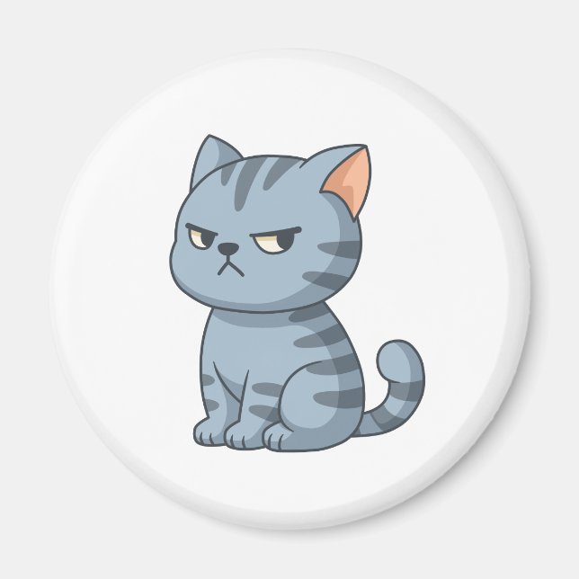 Imã Gato Tabby Cinza Mal-Humorado (Frente)