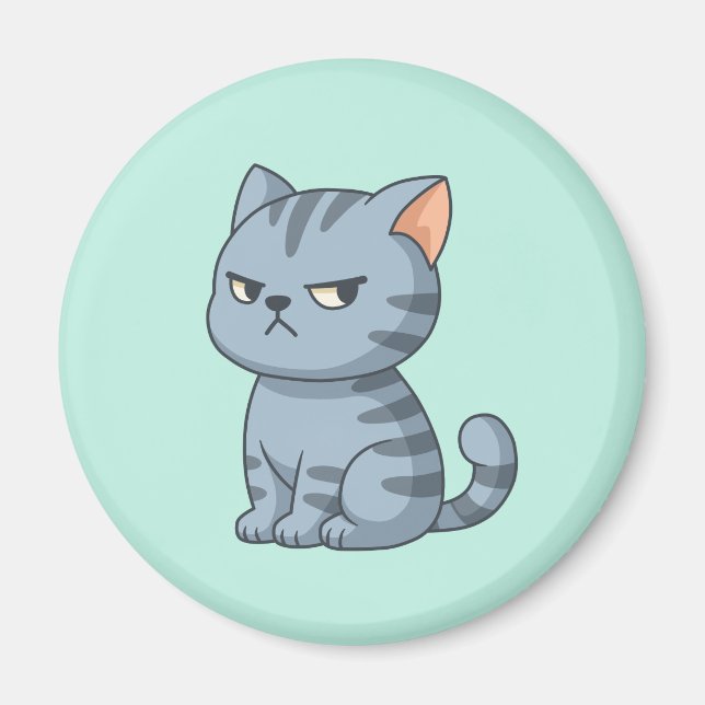 Imã Gato Tabby Cinza Mal-Humorado no Verde (Frente)