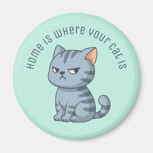 Imã Gato Tabby Cinza Mal-humorado Texto Personalizado
