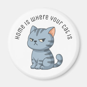 Imã Gato Tabby Cinza Mal-Humorado Texto Personalizado